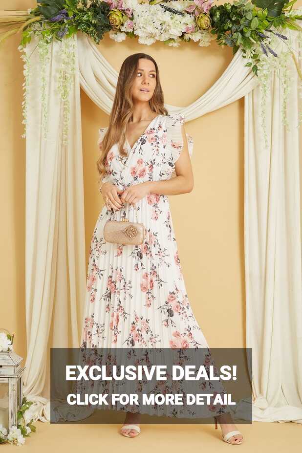 Yumi White Floral Frill Sleeve Maxi Dress | Yumi