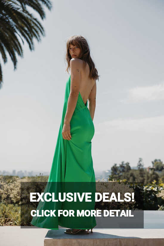 ZARA Long Dress Green Satin Halter Neck Low Back Backless XS S M L ...