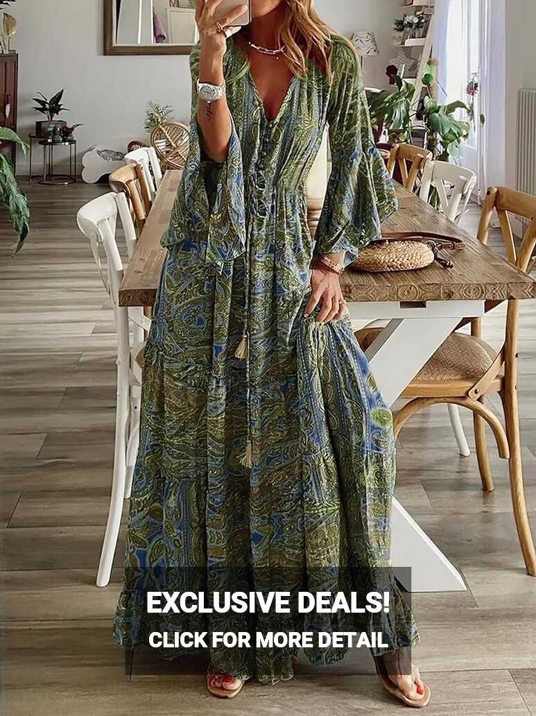 ZOCANIA Boho Maxi Dress for Women Long Sleeve Womens Boho Floral ...