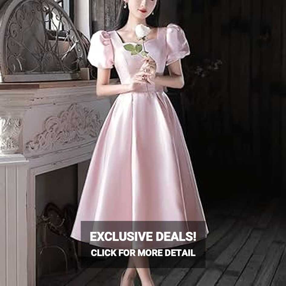 ZSQAW Pink Bridesmaid Dress French Style Simple Solid Mid-Length A ...