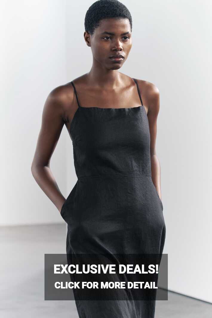 ZW COLLECTION 100% LINEN MIDI DRESS - Black | ZARA Turkey