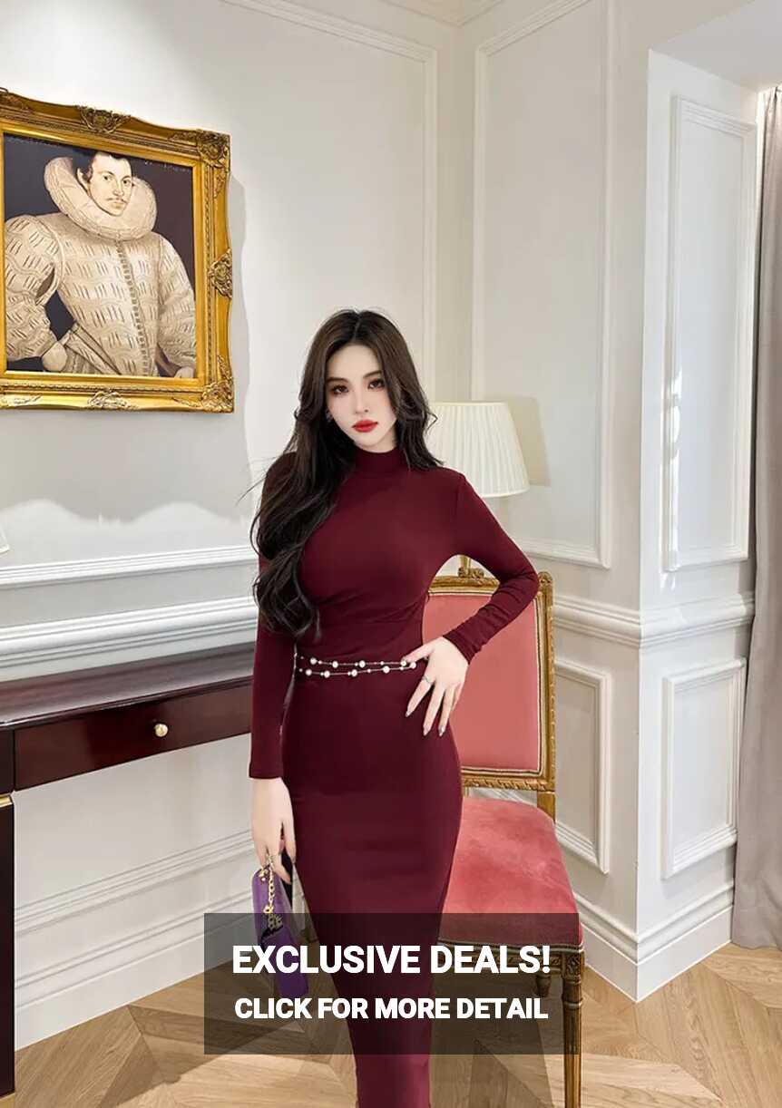 ZYHT Women&#39;s Red Dress Long Sleeve Tight Work Office Sexy Korean ...