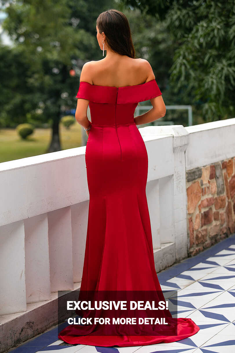 Zapaka Women&#39;s Long Red Mermaid Off Shoulder Prom Evening Formal ...