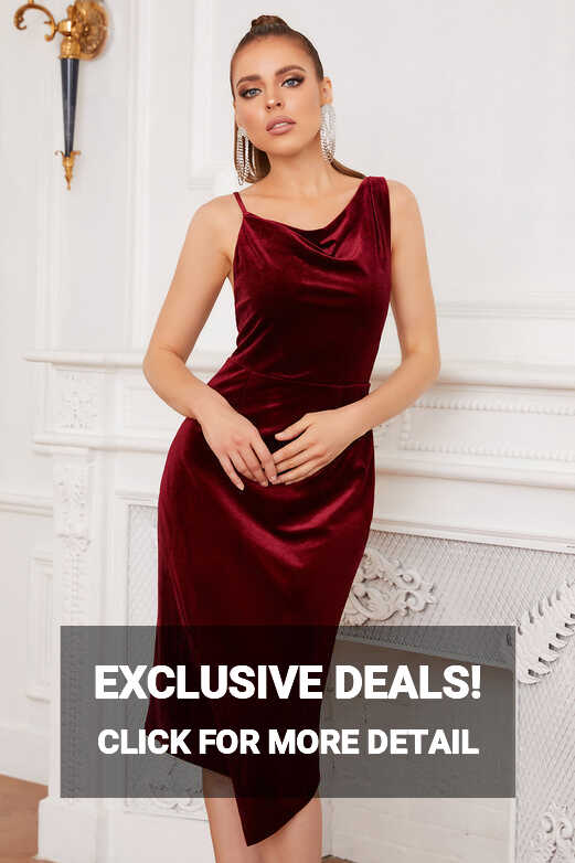 Zapaka Women Burgundy Velvet Bodycon Party Dress Sleeveless Wrap ...