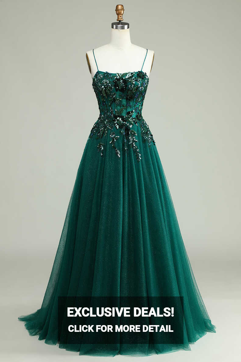 Zapaka Women Dark Green Corset Prom Dress A Line Spaghetti Straps ...