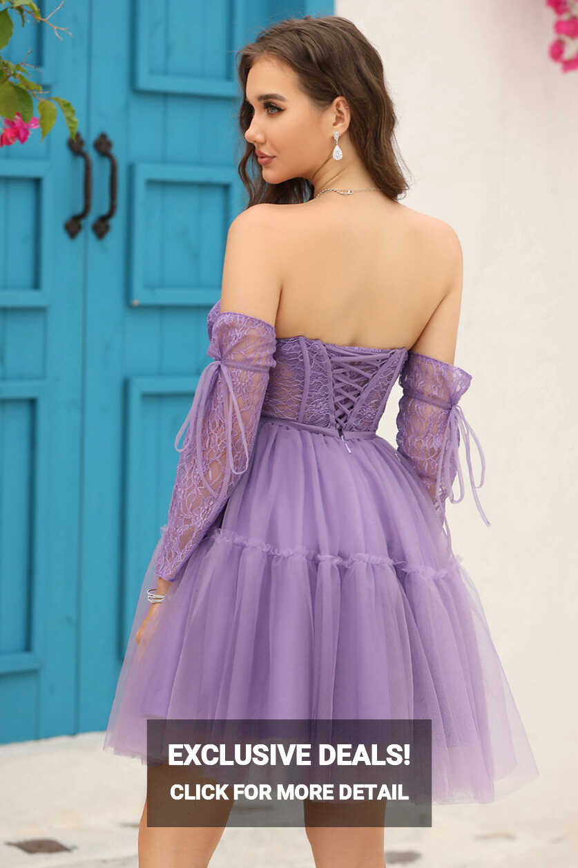 Zapaka Women Purple Corset Detachable Long Sleeves A-Line ...