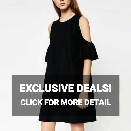 Zara | Dresses | Zara Dress Black Cold Shoulder Short Ruffle ...