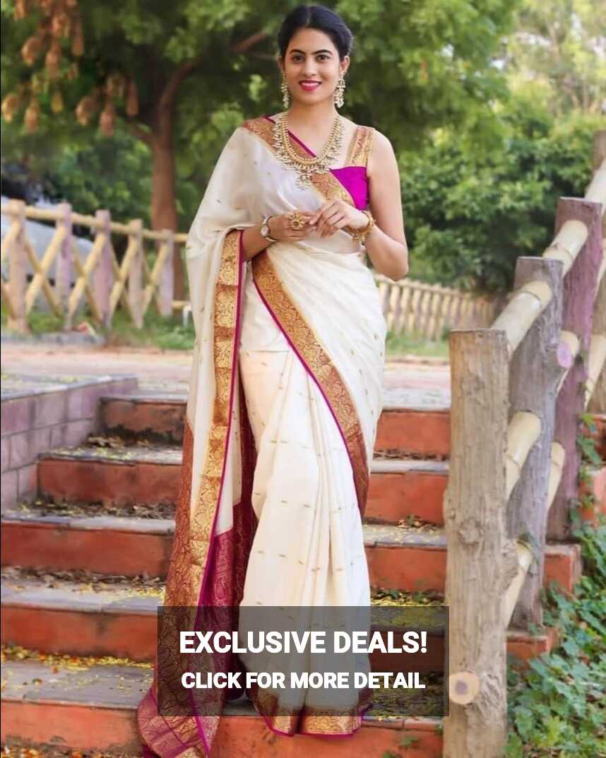 Zari Work White South Indian Saree, 6.3 m (With Blouse Piece) at ...