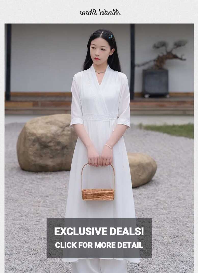 Zen Style White Long Dress Women Casual Chiffon Fairy Dresses ...