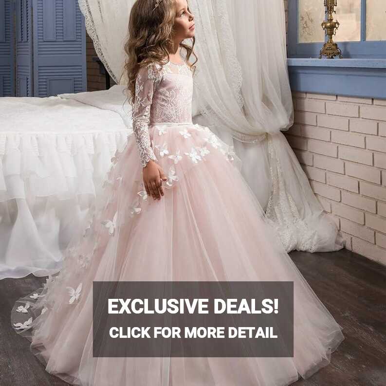 Zjcpow Girls Princess Dress Girls Lace Bridesmaid Dress Wedding ...