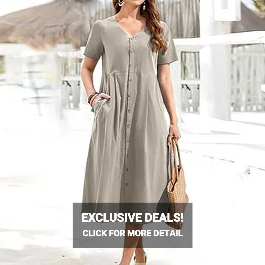 Zshosam Summer Dress Women&#39;s Linen Dresses Knee-Length T-Shirt ...