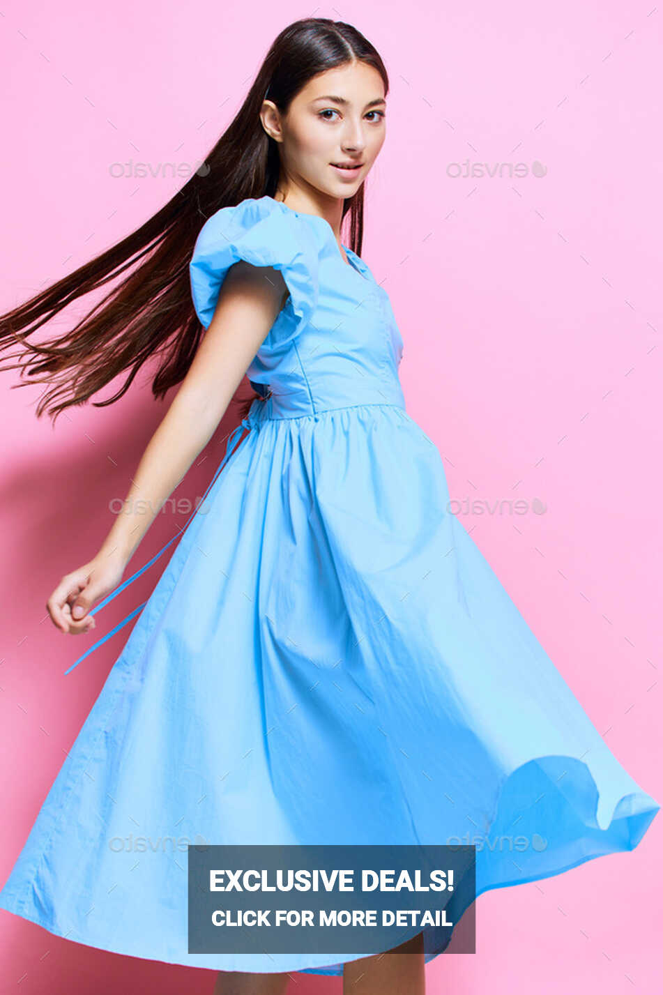 beautiful woman style pink studio blue young model dress clothes ...