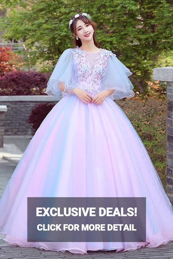 butterfly sleeve beading flowers ball gown dream fairy long ...