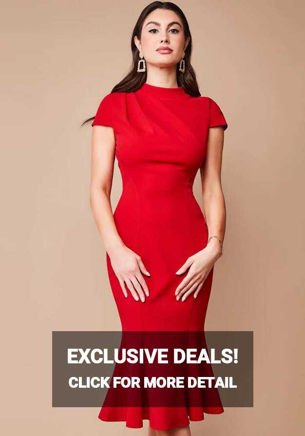 chic feminine cocktail dress Medina red | Perfectdress.gr