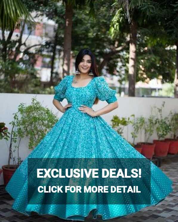 chinon Printed Ladies Party Wear Long Gowns, Blue at Rs 499 in Surat