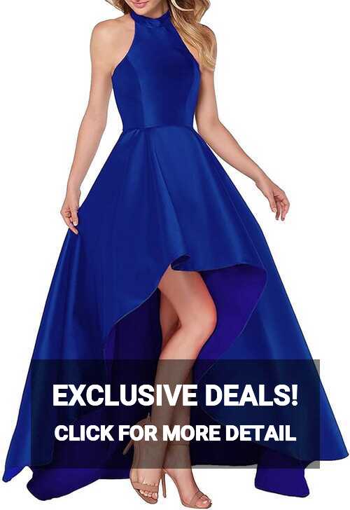 dannifore Royal Blue High Neck Short Front Long Back Prom Party ...