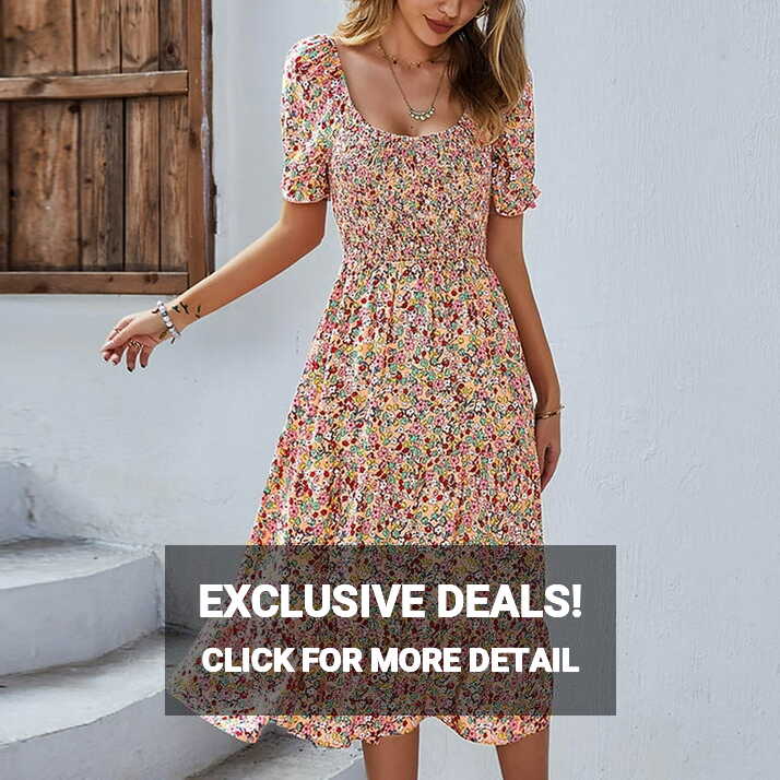 huaai women&#39;s summer floral print short sleeve dress scoop neck ...