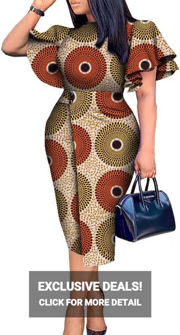 iooiooi African Dresses for Women Butterfly Sleeve High Waist Knee ...