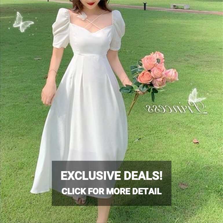 korean white dress for woman casual formal dress plus size dress ...