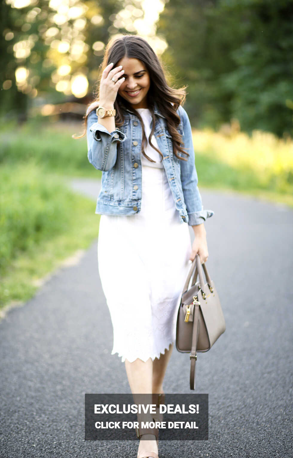 little white eyelet dress with denim jacket - dress cori lynn