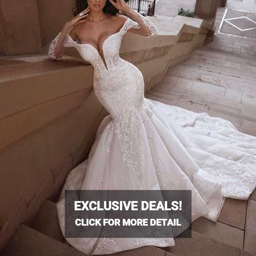 luxury mermaid wedding dresses for bride sparkly lace applique v ...