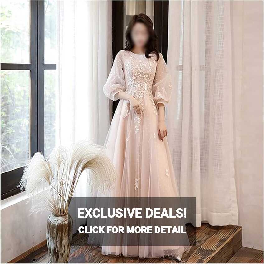 n/a Long Sleeves Prom Dresses Elegant O-neck Appliques Lace A-line ...