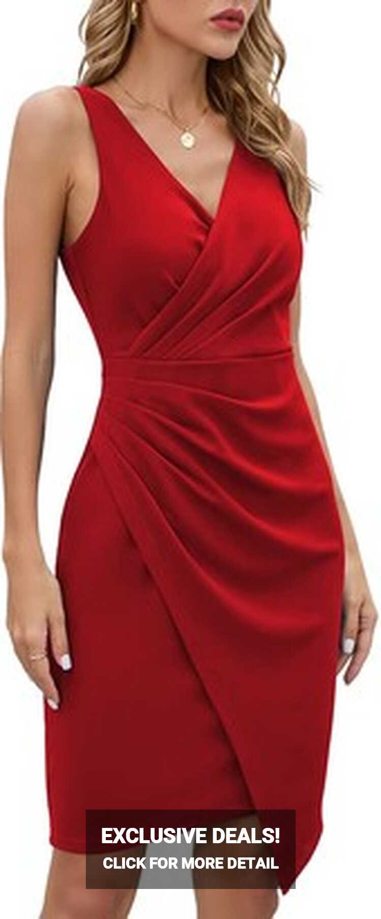 oten Womens Sleeveless Deep V Neck Bodycon Cocktail Party Ruched ...