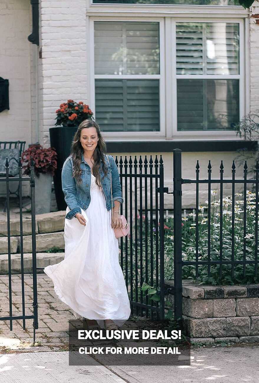 outfit-ideas-white-maxi-dress-denim-jacket-blush-pink-handbag- A ...