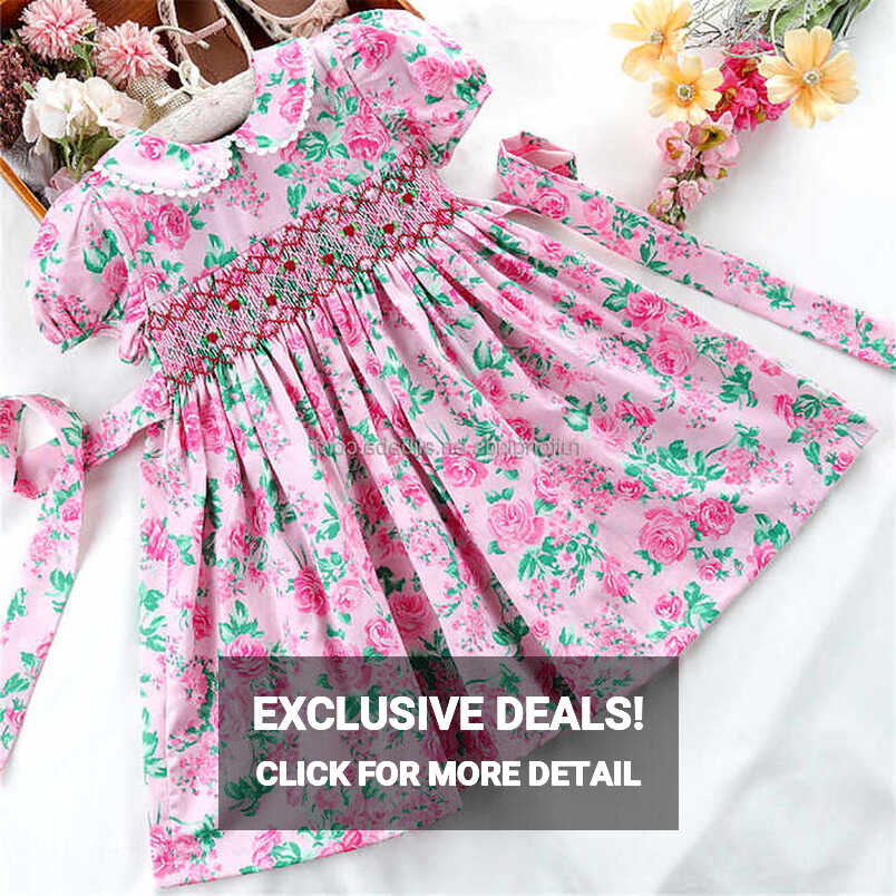 pink flower little girls dresses smocking for baby frock handmade ...