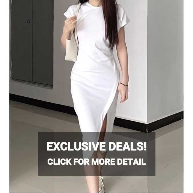 plain midi simple elegant white dress for civil wedding sexy puff ...