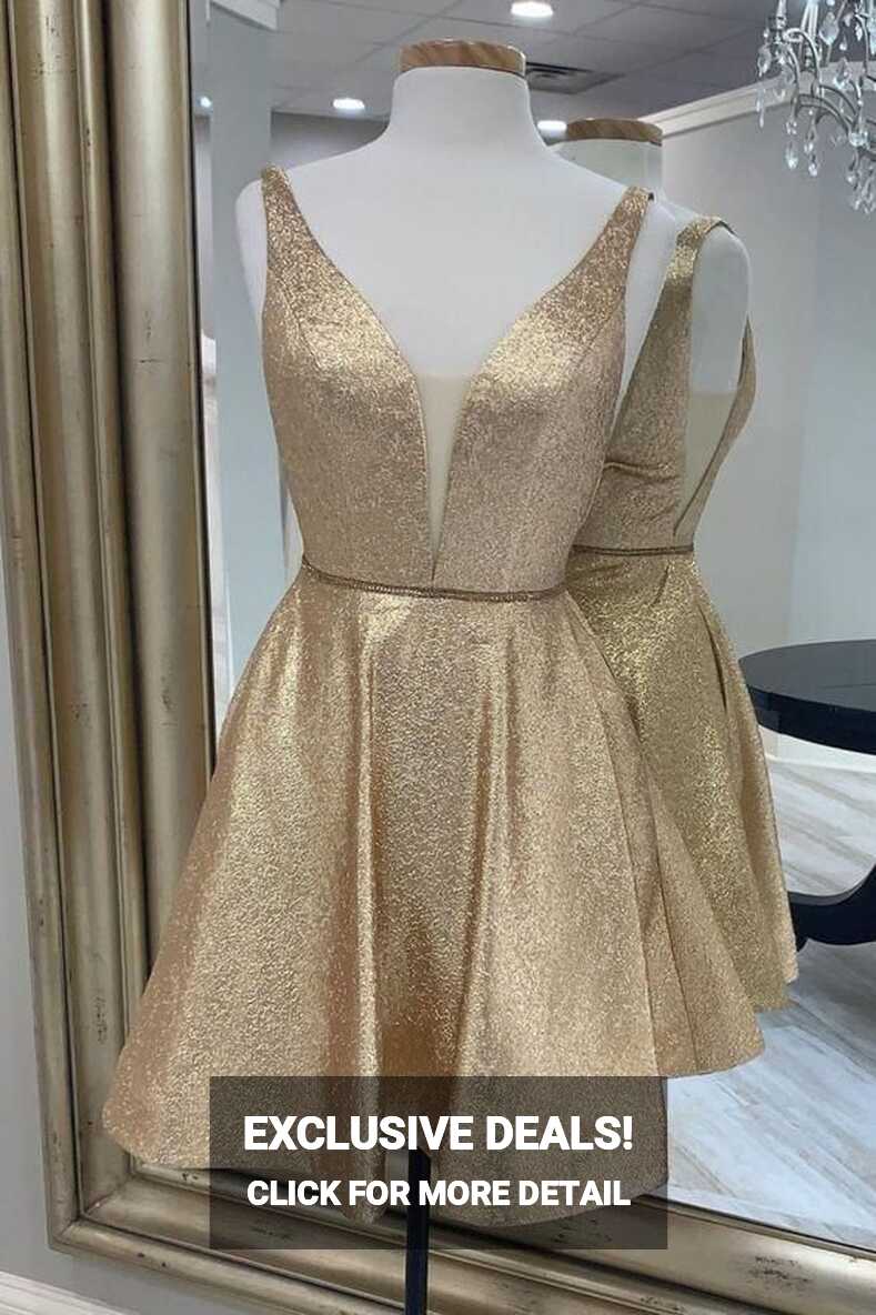 princess short gold A-line dress homecoming or sweet 16 party ...