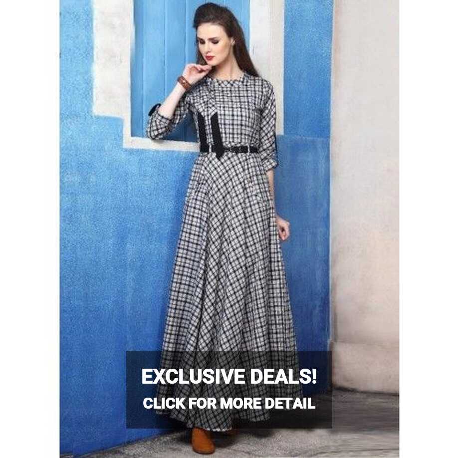 printed cotton silk long casual kurtie with belt