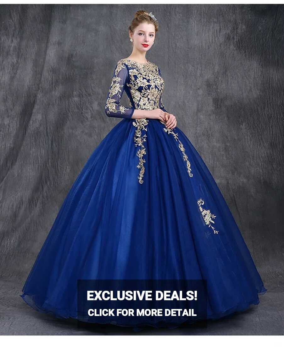 royal blue embroidery ball gown sissi long medieval dress ...