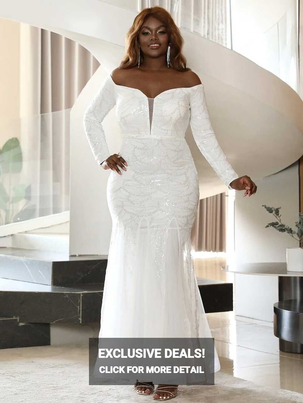 seomiscky Plus Solid Contrast Mesh Wedding Dress | SHEIN