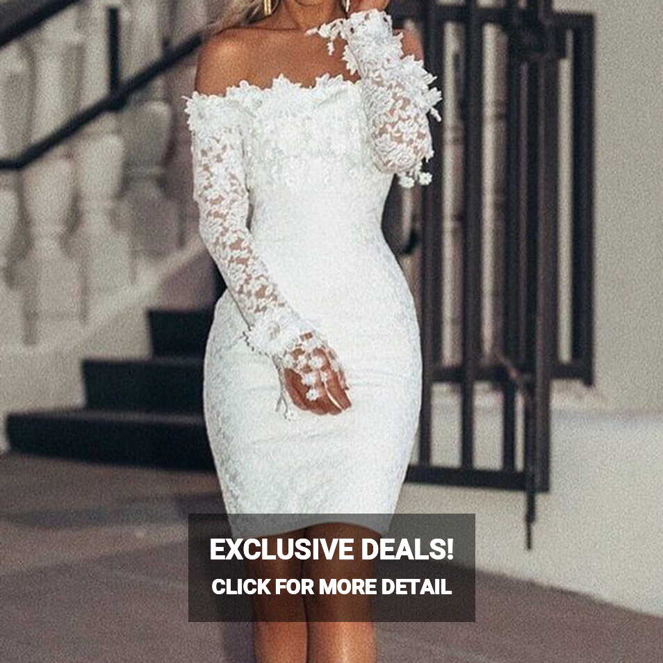 symoid Long Dresses for Women- Sexy Lace Solid Slash Neck Off ...