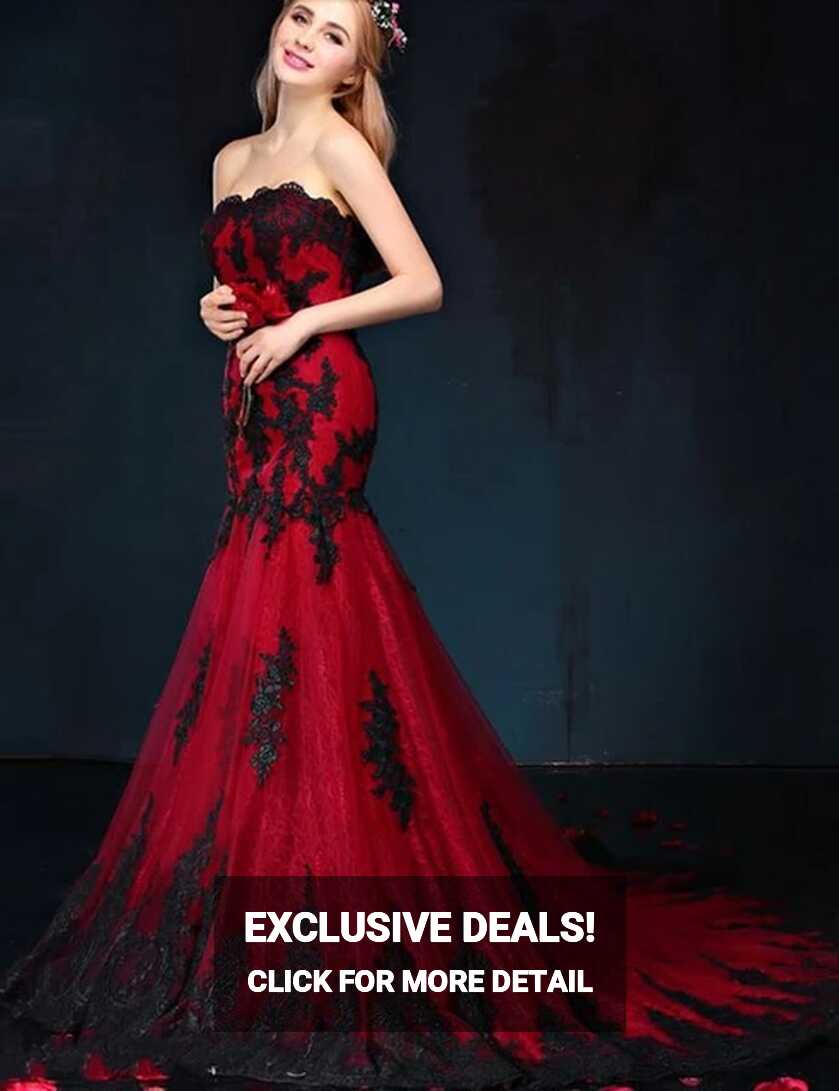 vestidos de noiva Black/Red Gothic Mermaid Wedding Dresses ...