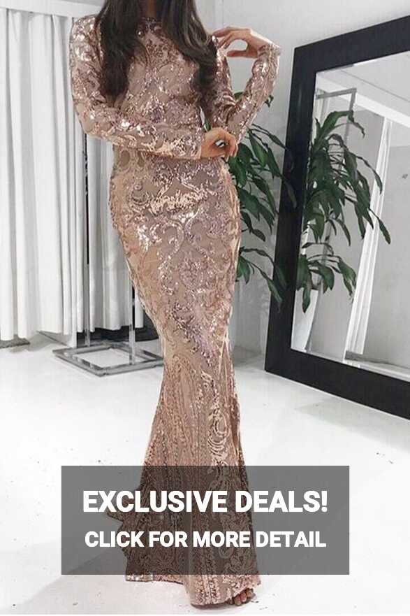 victoria&#39;svogue 2021 Gold Elegant Sequined Vestido Full Sleeved ...