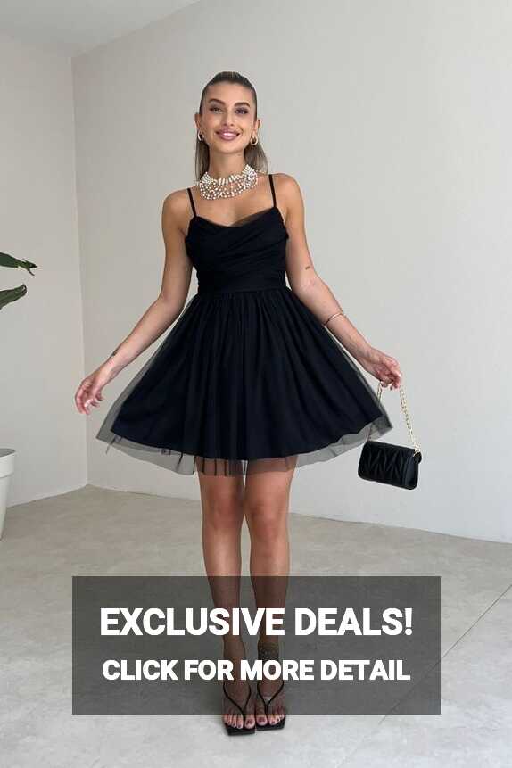 vuvutasarım Princess Cut Lined Tulle Fabric Short Black Evening ...