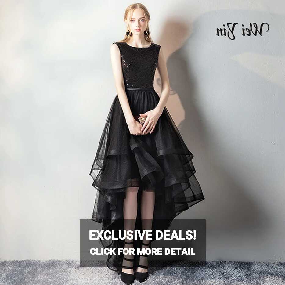 weiyin Robe de soiree Black Elegant O-Neck Short Front Long Back ...