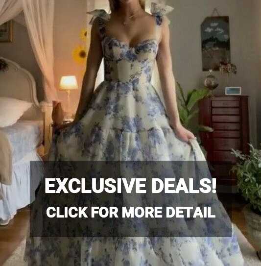 white dress with blue floral pattern