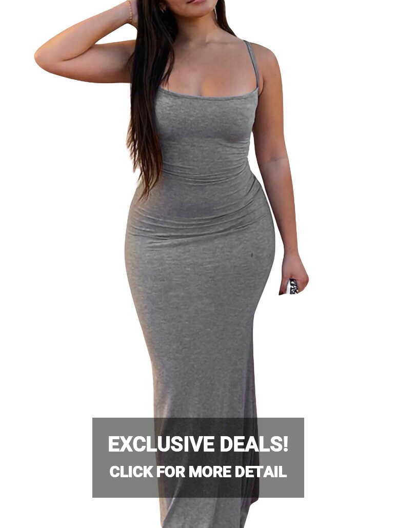 xkwyshop Women Bodycon Maxi Dress Ladies Low Cut Spaghetti Strap ...