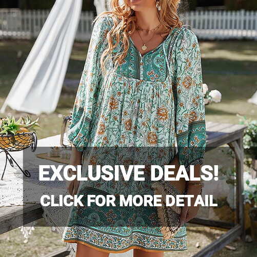 yoeyez Boho Dress for Women Casual Puff 3/4 Sleeve Vintage Summer ...