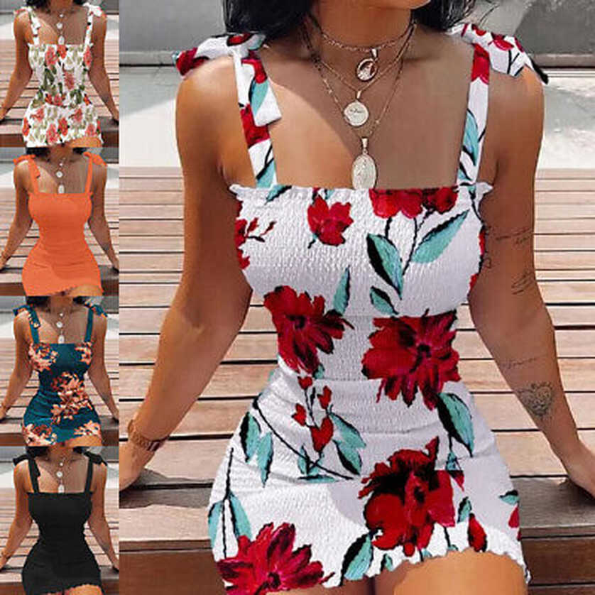 ❤️Sexy Women Sleeveless Bodycon Mini Dress Ladies Floral Strappy ...