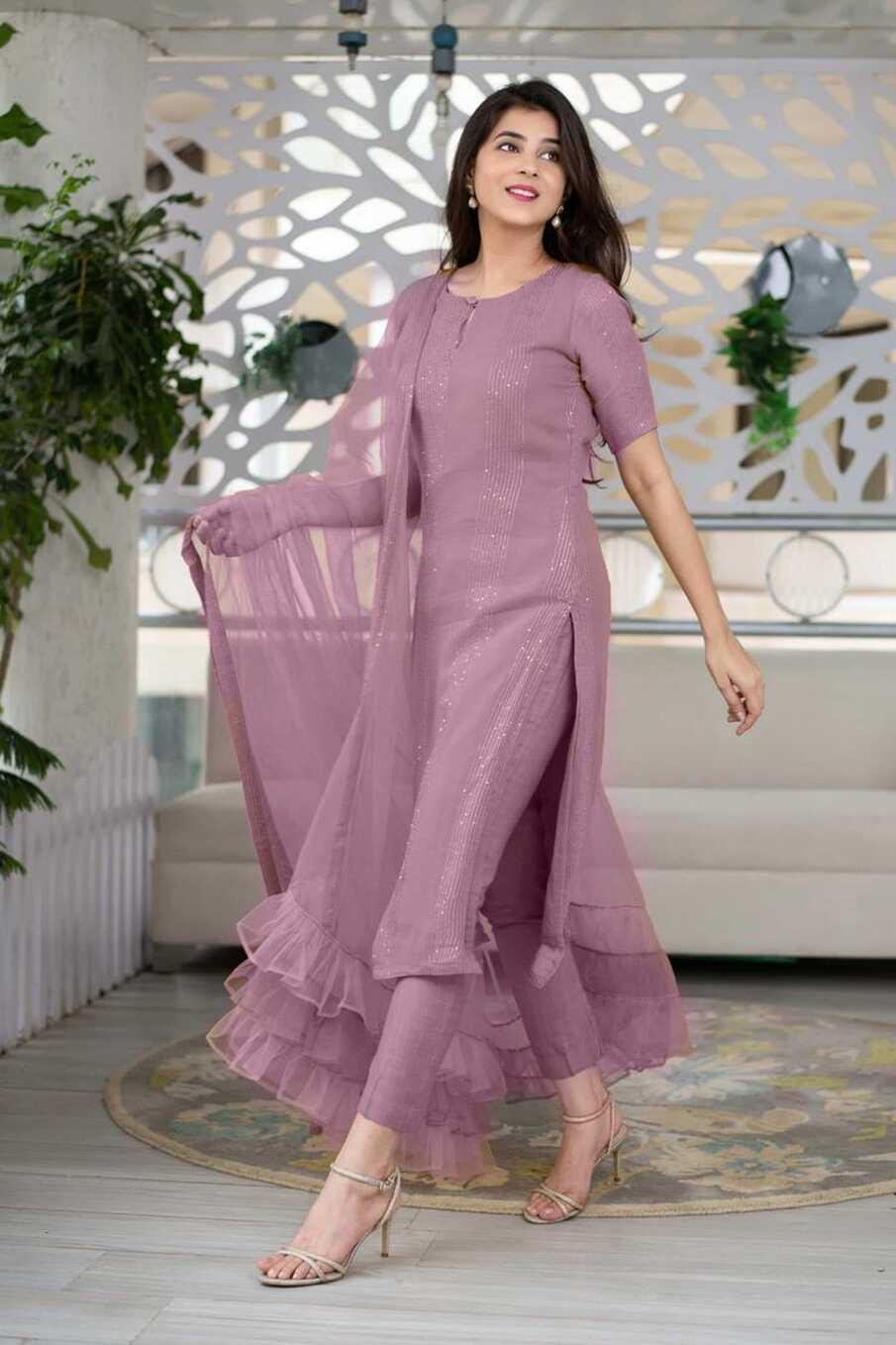 ₹1,649.00 Glorious Light Purple Color Heavy Rayon Sequence Work ...