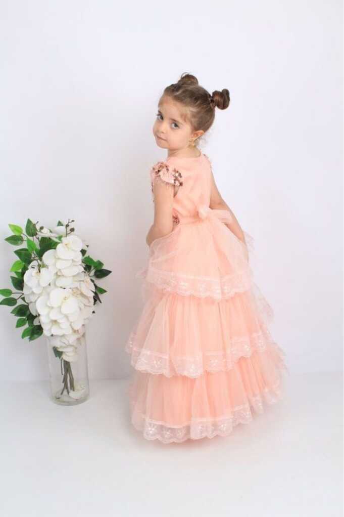 ÖFİ Kids Girl Sequin Fluffy Tulle Floor-Length Long Dress - Trendyol