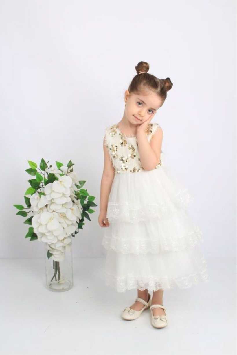 ÖFİ Kids Girl Sequin Fluffy Tulle Floor-Length Long Evening Dress ...