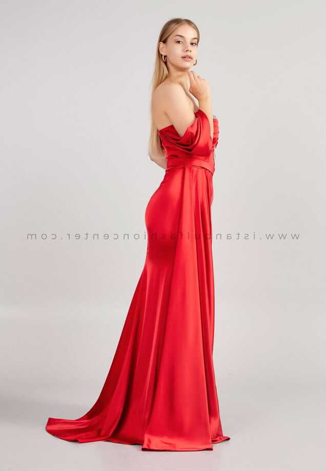 İNSET Off Shoulder Maxi Satin Column Plus Size Red Wedding Guest ...