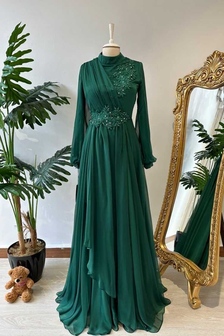 İyem Tesettür Mihrimah Janjan Luxury Hijab Evening Dress Emerald ...