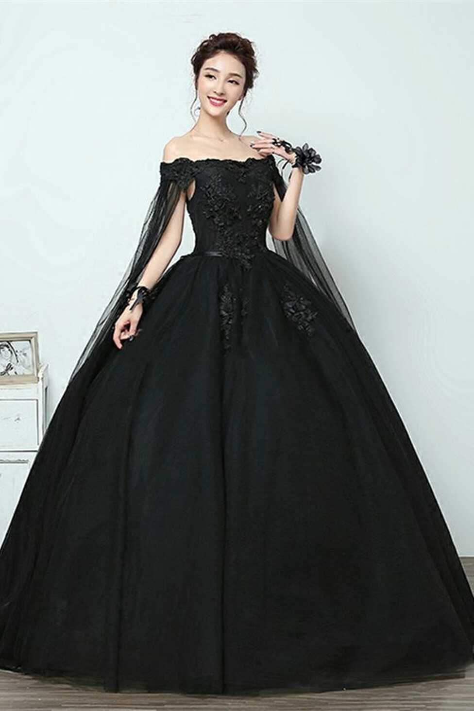 $178.99 Dresswe.com SUPPLIES Black Off-The-Shoulder Vintage Ball ...