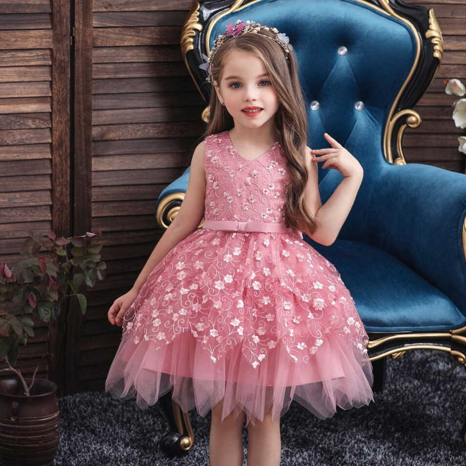 0-5 Yrs Toddler Girls Dress Knee-length Bowknot Lace Tutu Tulle ...